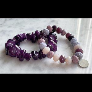 Two Purple Stretch Bracelets, Salty & Fresh Facets & Faux Gemstone